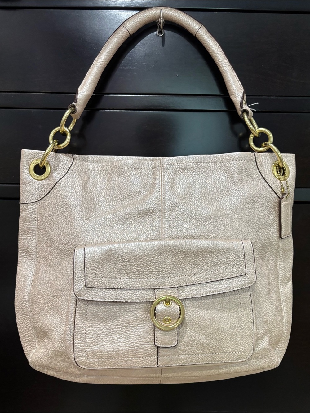 Coach Penelope Bag Champagne Pearl Pebbled Hobo Slouch F18889, Bride Bridal